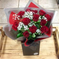 Large Headed 12 Red Rose and Gypsophila Aqua Pack 