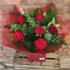 Six large headed red Roses 